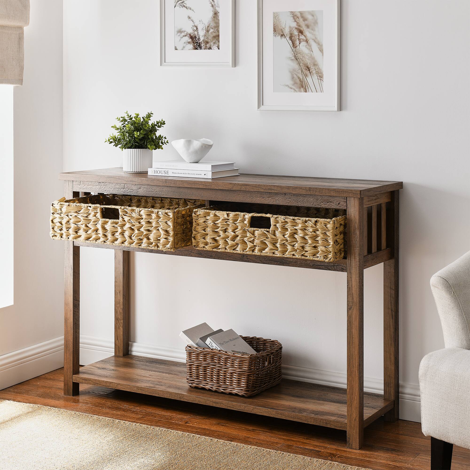 Walker Edison Reclaimed Barnwood Mission Storage Entry Table